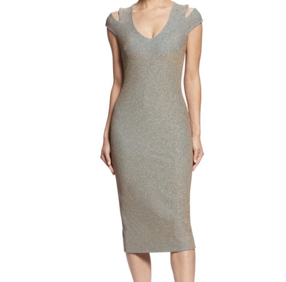 Dress The Population Size Large Bryce Stretch Knit Bodycon Midi Sparkle Dress